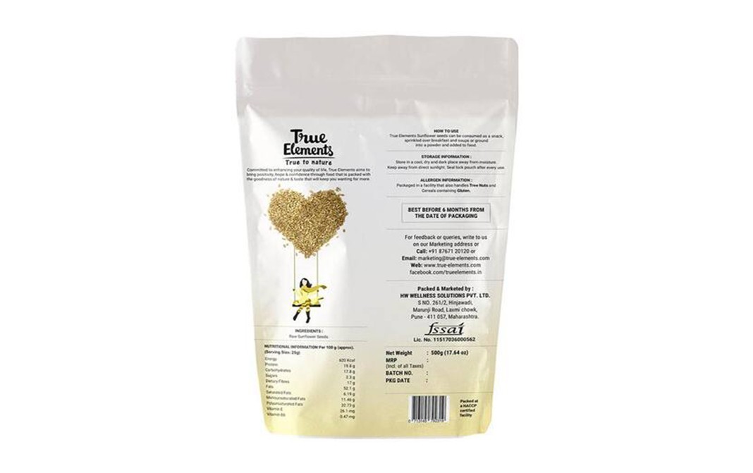 True Elements Sunflower Raw Seeds    Pack  500 grams